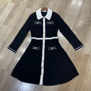 Maje Preppy Style Long-Sleeved Knit Dress